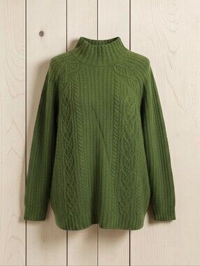 J. Jill Olive Green Cable Knit Mock Turtleneck Cotton Blend Nubby Sweater Sz XL